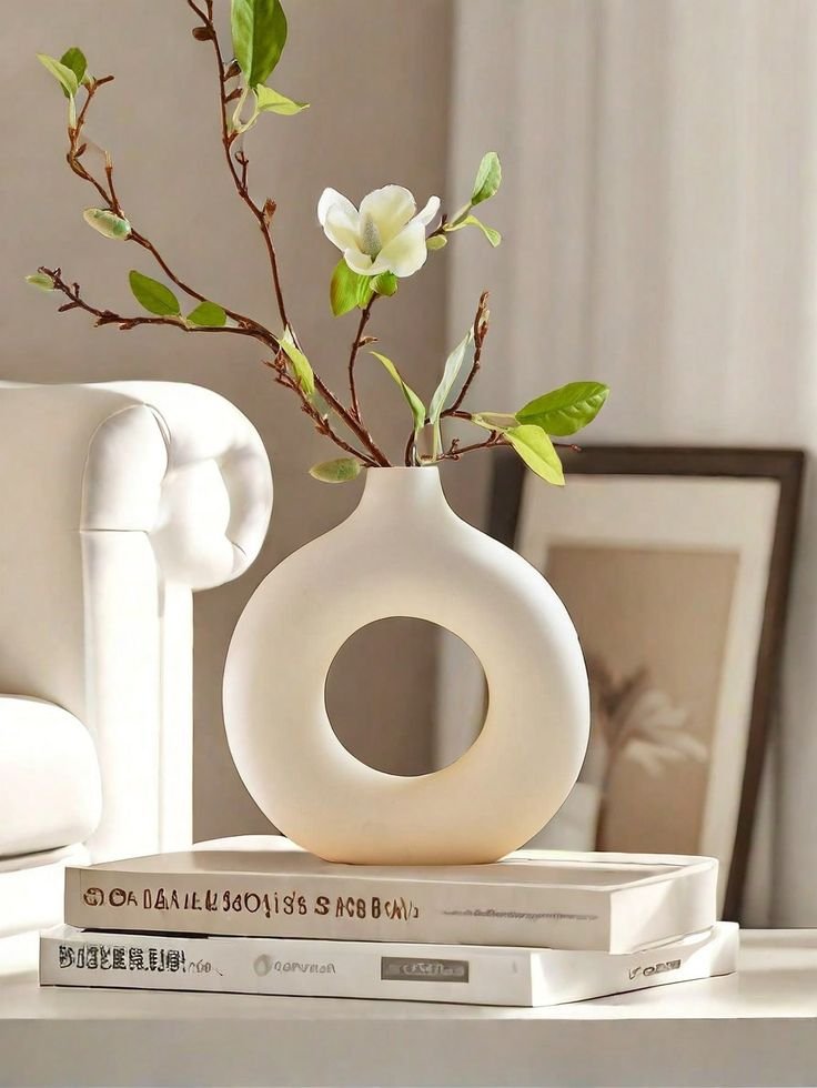 Ceramic Donut Vase, Modern Home Decor Vase, Round Hollow Flower Vase, Minimalist Vases India, Nordic Style Ceramic Vase, Aesthetic Donut Vase