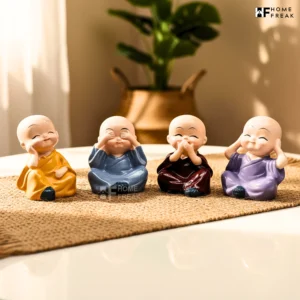 Premium Cute Baby Monk Idol Set of 4 for Home, Office & Car Decor by HOME FREAK